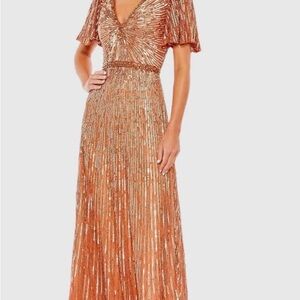 Mac Duggal Gold Orange Copper Maxi Dress Gown size 18 NWT MSRP 598